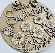Hello Summer Pretty Flowers and Ladybugs Round Doorhanger 10"
