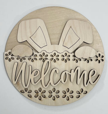 Welcome Peeking Bunny Ears Round Doorhanger 10