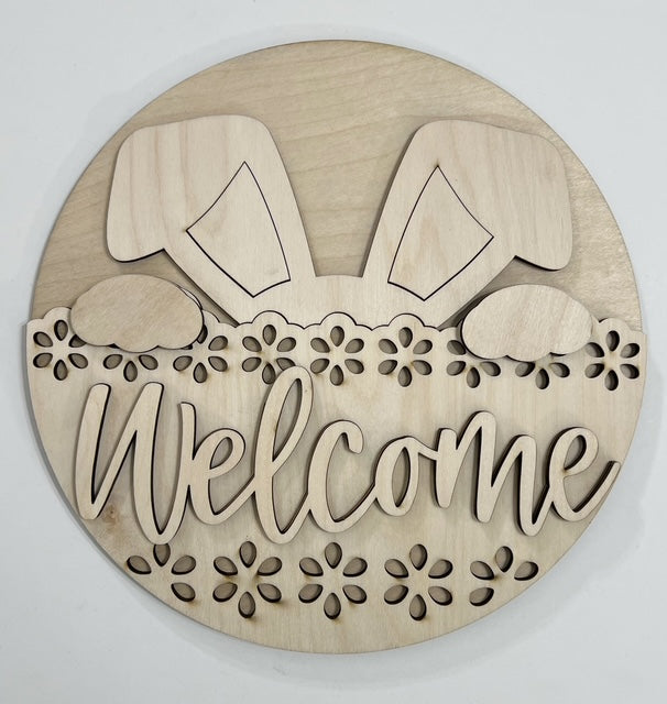 Welcome Peeking Bunny Ears Round Doorhanger 10