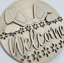 Welcome Peeking Bunny Ears Round Doorhanger 10"