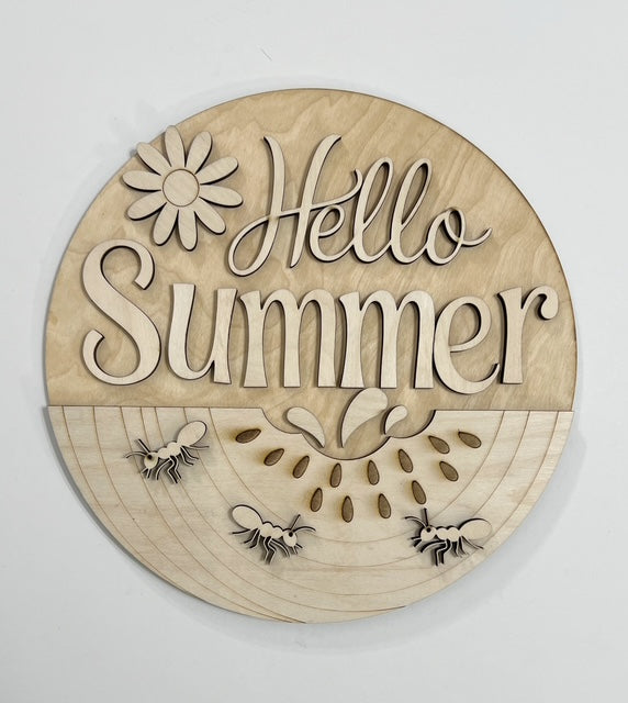 Hello Summer Cute Watermelon and Ants and Flower Round Doorhanger 10