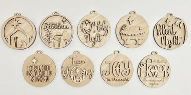 Set of 9 Religious Christmas Ornaments Joy Silent Night O Holy Night Bethlehem