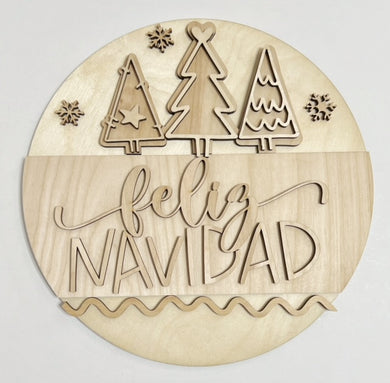 Christmas Tree Trio Feliz Navidad Round Doorhanger