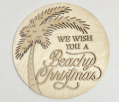 We Wish You A Beachy Christmas Palm Tree Round Doorhanger