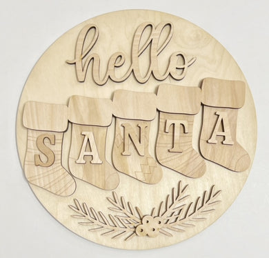 Hello Santa Stockings Round Doorhanger