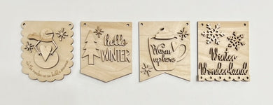 Set of 4 Small Christmas Winter Banner Ornaments