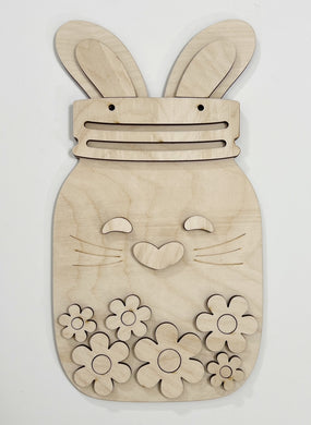 Spring Easter Bunny with Flowers Mason Jar Doorhanger