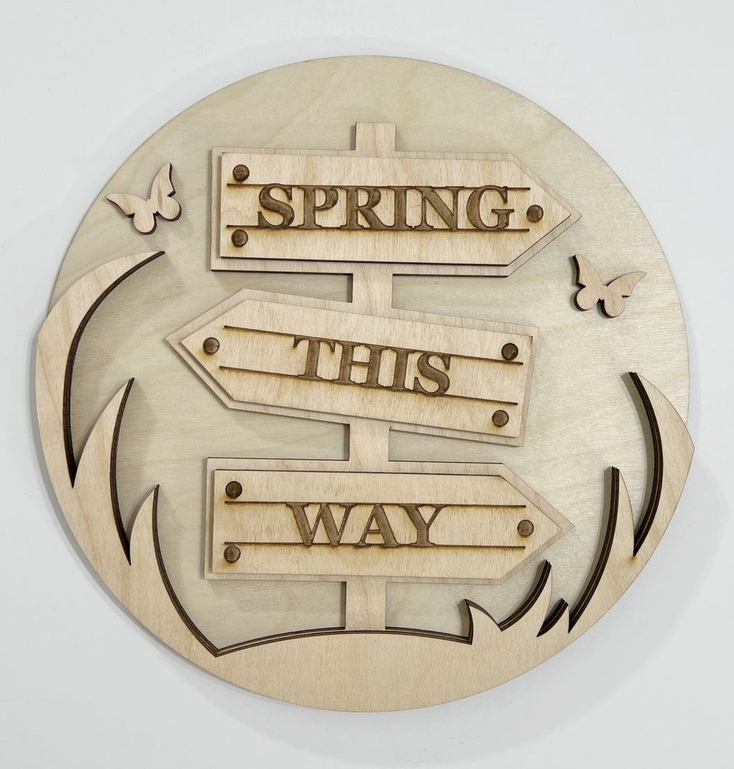 Spring This Way Sign and Butterflies Round Doorhanger