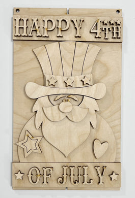 Uncle Sam Happy 4th of July Patriotic Faux Pallet Doorhanger