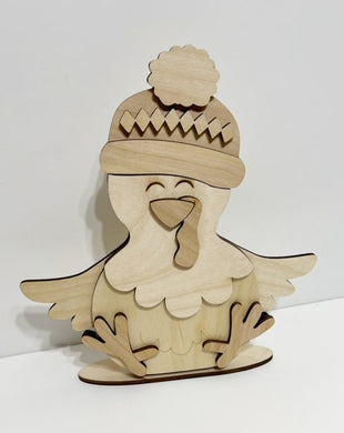 Cute Chicken Standing Shelf Sitter with Interchangeable Seasonal Hats