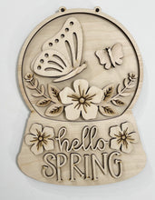 Hello Spring Cute Butterfly Flowers Snow Globe Doorhanger
