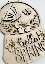 Hello Spring Cute Butterfly Flowers Snow Globe Doorhanger