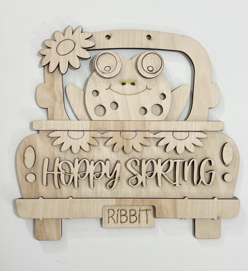 Happy Hoppy Spring Cute Ribbit Frog Truck Doorhanger