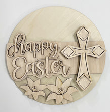Happy Easter Geometric Cross and Lilies Round Doorhanger