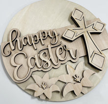 Happy Easter Geometric Cross and Lilies Round Doorhanger