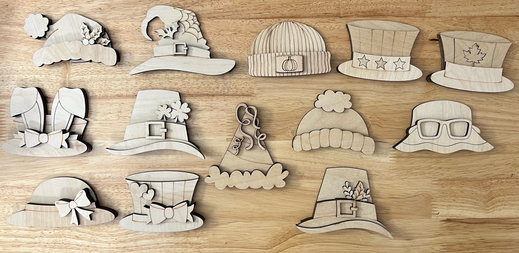 Interchangeable Seasonal Hats for Standing Shelf Sitters Set 4