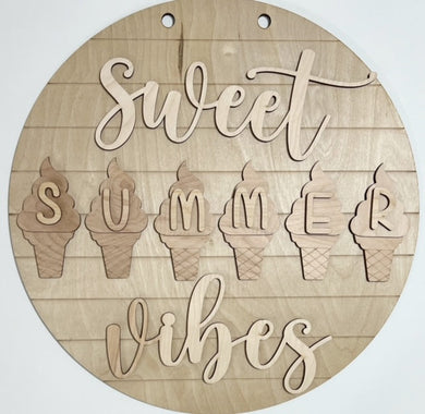 Sweet Summer Vibes Ice Cream Cones Round Doorhanger