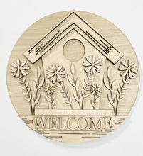 Welcome Floral Birdhouse Round Doorhanger