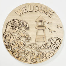 Welcome Ocean Sea Waves Lighthouse Round Doorhanger