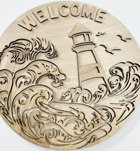 Welcome Ocean Sea Waves Lighthouse Round Doorhanger