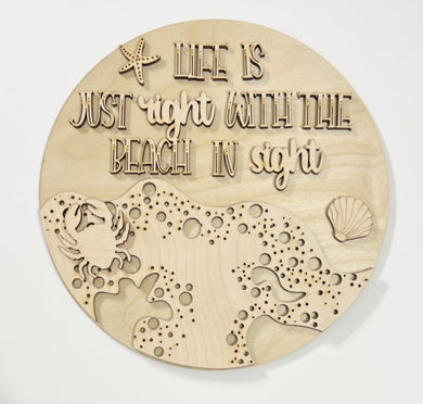 Life Is Just Right With The Beach In Sight Ocean Sand Crab Round Doorhanger