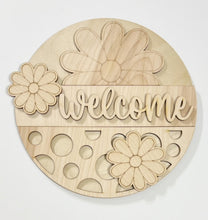 Welcome Flowers and Dots Round Doorhanger