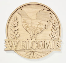 Rooster Floral Welcome Windmill Round Doorhanger