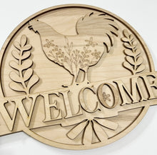 Rooster Floral Welcome Windmill Round Doorhanger