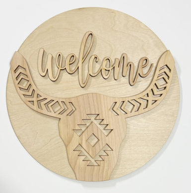 Welcome Southwest Skull Cow Round Doorhanger