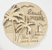 Beach Please Sailboat Palm Trees Sea Gulls Chairs Round Doorhanger
