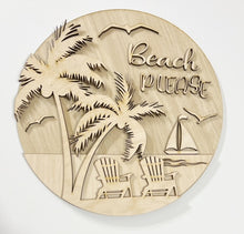 Beach Please Sailboat Palm Trees Sea Gulls Chairs Round Doorhanger 12"