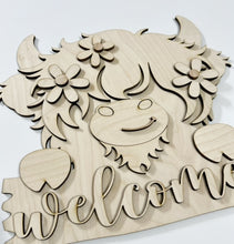 Cute Peeking Highland Cow Welcome Doorhanger