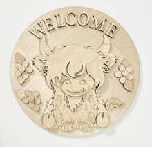 Welcome Highland Cow Flowers Round Doorhanger