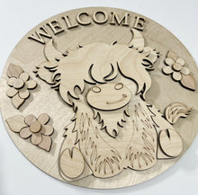 Welcome Highland Cow Flowers Round Doorhanger