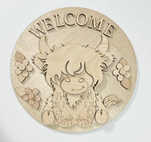 Welcome Highland Cow Flowers Round Doorhanger