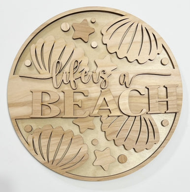 Life's A Beach Seashells and Stars Round Doorhanger