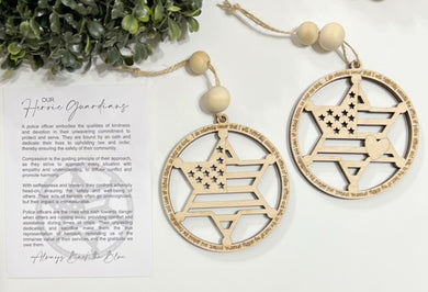 Our Heroic Guardians Police Officer Star Flag - Story Card Ornament Charm