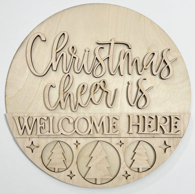 Christmas Cheer is Welcome Here Tree Trio Round Doorhanger 12