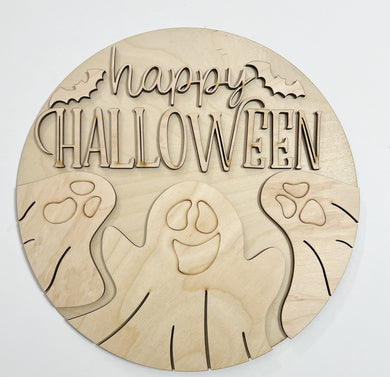 Happy Halloween Spooky Triple Ghost Round Doorhanger 12