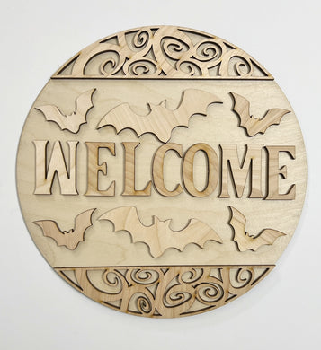 Welcome Bats Swirly Halloween Round Doorhanger 12