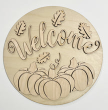 Welcome Triple Pumpkin Fall Leaves Round Doorhanger 12"