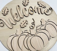 Welcome Triple Pumpkin Fall Leaves Round Doorhanger 12"