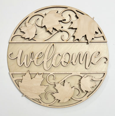 Welcome Fall Leaves Border Top and Bottom Round Doorhanger 12