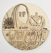 Welcome Jack O Lantern Spiderweb Halloween RIP Round Doorhanger 12"