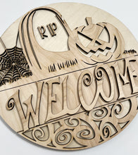 Welcome Jack O Lantern Spiderweb Halloween RIP Round Doorhanger 12"