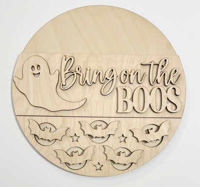 Bring On The Boos Halloween Ghosts and Bats Round Doorhanger 12