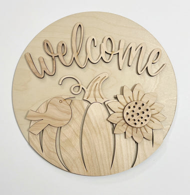 Fall Pumpkin Sunflower and Bird Welcome Round Doorhanger 12