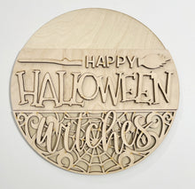 Happy Halloween Witches Spiderweb Broom Round Doorhanger 12"