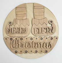 Merry Elfin Christmas Holiday Elf Elves Round Doorhanger 12"