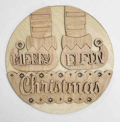 Merry Elfin Christmas Holiday Elf Elves Round Doorhanger 12